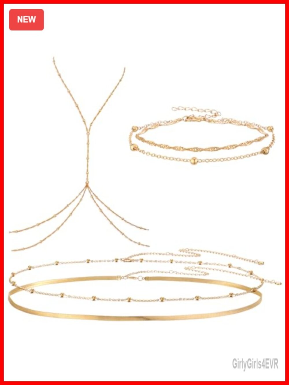 Gold Body Chain Set Layered Anklet Waist Chains Adjustable Jewelry